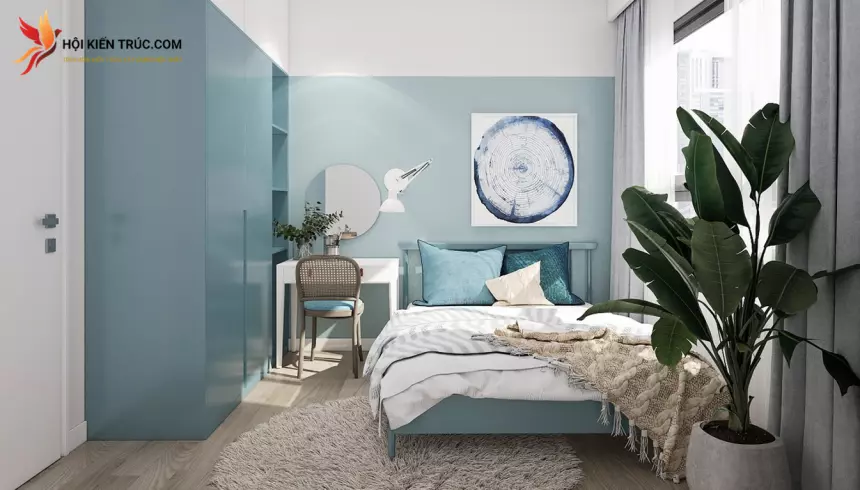 phòng ngủ màu xanh phong cách hiện đại