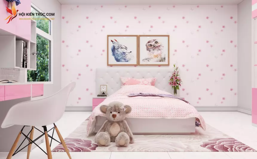 phòng ngủ màu hồng dễ thương