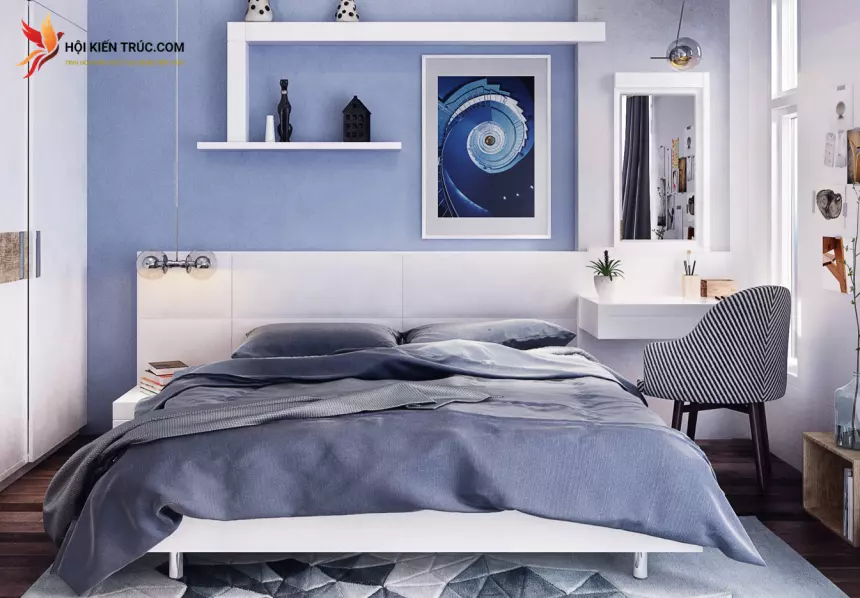 phòng ngủ màu xanh lam